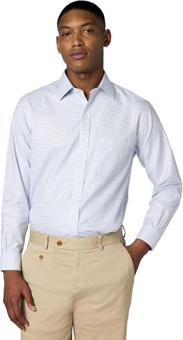 Brooks Brothers Men's Non-Iron Stretch Dobby Ainsley Spread Collar Check Dress Shirt in Kuwait