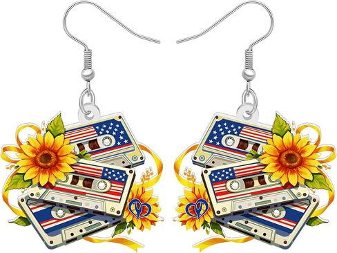 DOWAY Cute Cassette Tape Earrings Dangle Acrylic Retro Tape Vintage Jewelry Gifts Funny 70s 80s Party Accessories Charms for Women Girls in Kuwait