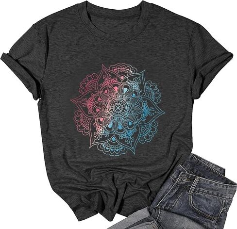 Vintage Boho Graphic Tees for Women Summer Round Neck Nature Cottagecore Tee Tops in Kuwait