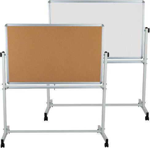 Flash Furniture HERCULES Series 64.25"W x 64.75"H Reversible Mobile Cork Bulletin Board and White Board with Pen Tray in Kuwait