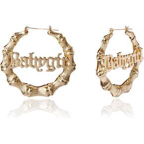 Bamboo Earrings for Women 90s Bamboo Hoop Earrings Big Circle Bamboo Joint Dangle Earrings Exaggeration Hip Hop Letter Ear Jewelry in Kuwait