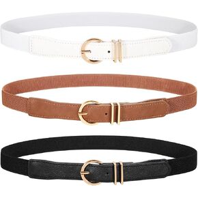 WERFORU 2 Pack Women’s Skinny Elastic Waist Belt With Gold Buckle Thin Stretchy Belt for Dress Jeans in Kuwait