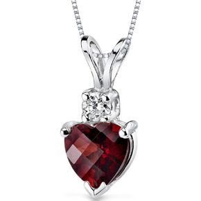 Peora 14K White Gold Garnet and Diamond Heart Pendant for Women, Genuine Gemstone Birthstone, 1.35 Carats with 18 inch Chain in Kuwait