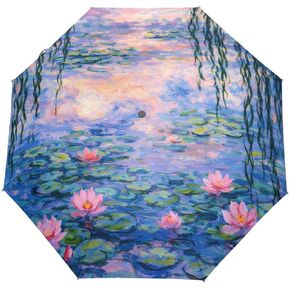 ALAZA Aurora Night Wolf Howling Travel Umbrella Auto Open Close Windproof Waterproof Folding Umbrella Compact Canopy Easy Carrying in Kuwait
