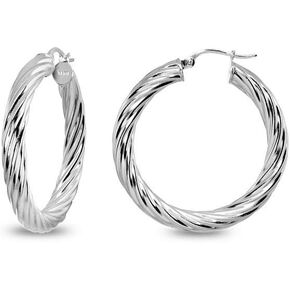 Sterling Silver High Polished 4mm Twist Round Click-Top Hoop Earrings, Choose a Size in Kuwait