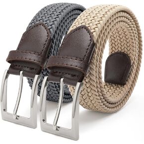 FAIRWIN Stretch Belts for Men 2 Pack Elastic Braided Golf 1.3" Woven Casual Men’s Belts No Hole for Jeans Pants in Kuwait