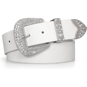 JASGOOD Western Belt for Women and Men Cowgirl Cowboy Leather Belts for Jeans Pants with Rhinestone Silver Buckle in Kuwait