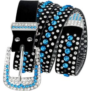 Unisex Crystal Rhinestone Belt Western Bling Studded Design Genuine Leather Belt 1-3/8" or 1-1/2" Wide, Multi-Style Options in Kuwait