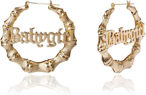 Bamboo Earrings for Women 90s Bamboo Hoop Earrings Big Circle Bamboo Joint Dangle Earrings Exaggeration Hip Hop Letter Ear Jewelry in Kuwait
