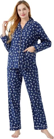 cotton flannel pajamas for women 100% cotton flannel pajamas set soft PJS cozy womens loungewear in Kuwait