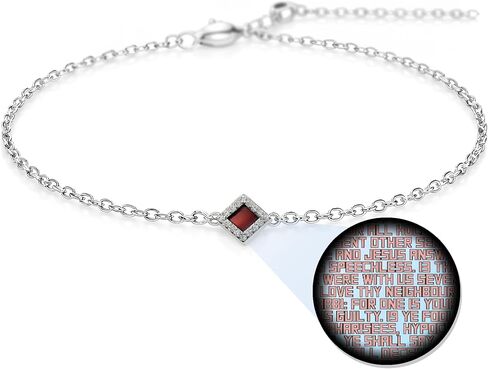 Smallest Nano Bible Christian Charm Bracelet - Tiny Square Rhombus for Women with Entire KJV New Testament Holy Scriptures on 0.2" Microchip, Religious Jewelry for Her, 6.5+2" Extension in Kuwait