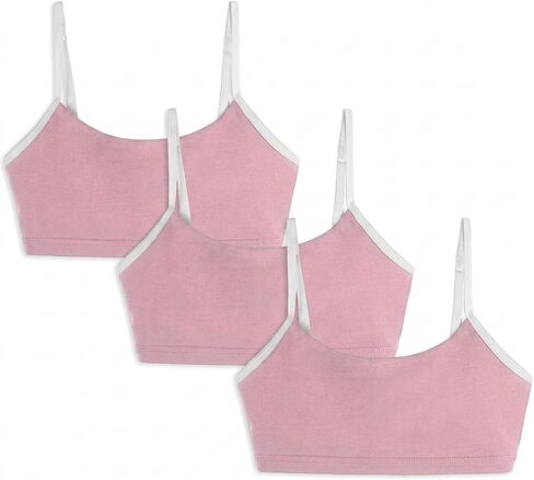 Mightly Girls' Bralette | Organic Cotton, Cami Crop Training Bra w/Adjustable Straps, Dance&Sport Set for Kids & Teens,3-Pack in Kuwait