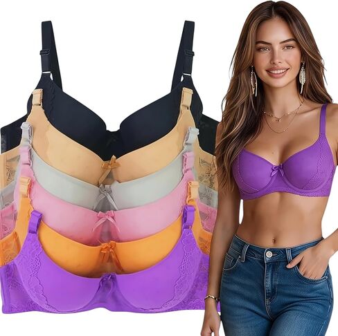 ToBeInStyle Women's Pack of 6 Padded Assorted Styles Supportive Bras Cup Size - A to DDD in Kuwait