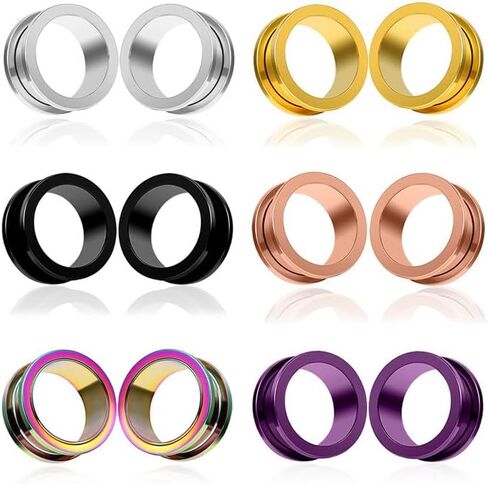 Set of 12 PCS 316L Stainless Steel Ear Plugs Large Gauges Stretching Screw Fit Tunnels Gauge 2g - 1 inch Ear Plugs Tunnels for Ears Expander Body Jewelry in Kuwait