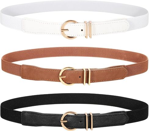 WERFORU 2 Pack Women’s Skinny Elastic Waist Belt With Gold Buckle Thin Stretchy Belt for Dress Jeans in Kuwait