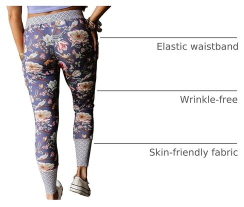 Women's Skinny Fit Floral Elastic Waistband Joggers Pants Lightweight Sweatpants with Pockets Athletic Tapered Pants in Kuwait
