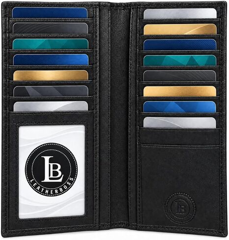 محفظة جلدية طويلة للرجال من LB LEATHERBOSS بجيوب وبطاقة الهوية ومحفظة ثنائية الطي (أسود) in Kuwait
