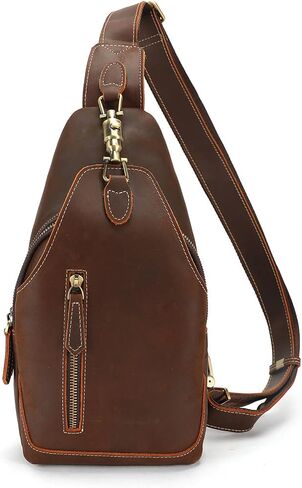 NIUCUNZH Genuine Leather Sling Bag Metal-Latch Crossbody Bag Handmade Vintage Chest Shoulder Backpack for Women and Men in Kuwait