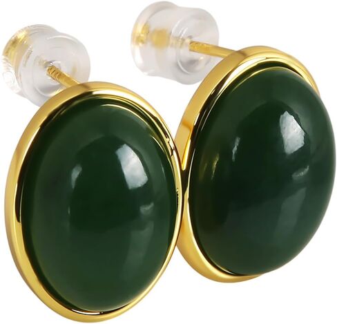 Guptue Natural green jade stud 925 sterling silver earrings for Women Owl real hetian jade critters 925 sterling silver earrings 18K gold plated Birthday Jewelry in Kuwait