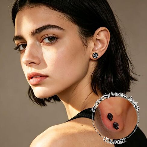 SIISPRI 6Pairs Satan Goat Head Stud Earrings Mens Earrings Set Hypoallergenic Surgical Punk Magic Pentagram Stainless Steel Round Circle Button Stud Post Earrings 10MM in Kuwait