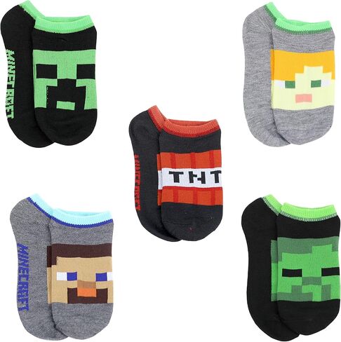Minecraft Little Boys Character 5-Pack No-Show Socks, 7-10, Multicolor in Kuwait