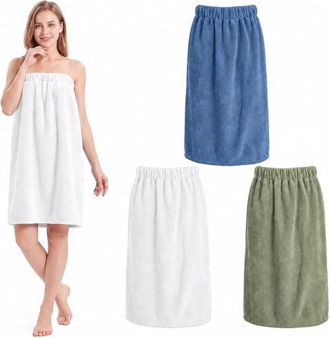 Cuffbow 3 Pcs Towel Wrap for Women Bath Spa Robe Wrap Towel with Adjustable Closure Elastic Top Velvet Shower Towel Dress (Grey, Lilac, Blue,30 x 59 Inches) in Kuwait