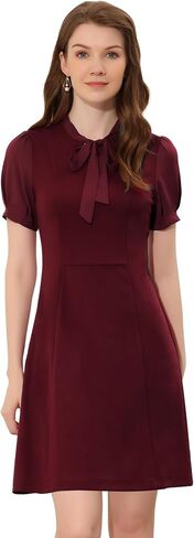 Allegra K Elegant Dresses for Women's Tie Neck Puff Short Sleeve Office Work Dress in Kuwait
