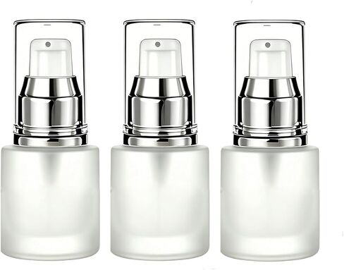 3PCS 30ml/1oz Empty Refillable Clear Frosted Glass Cosmetic Lotion Bottle Travel Toiletries Container Pump Dispenser Vials Pot Jars for Cream Foundation Emulsion Essencial Oil in Kuwait