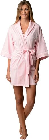 Casual Nights Women's Lounge Jersey Cotton Kimono Short Robe in Kuwait