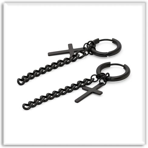 Xusamss Punk Jewelry Titanium Steel Huggie Hinged Hoop Earrings Cross Long Chain Dangle Drop Earrings in Kuwait