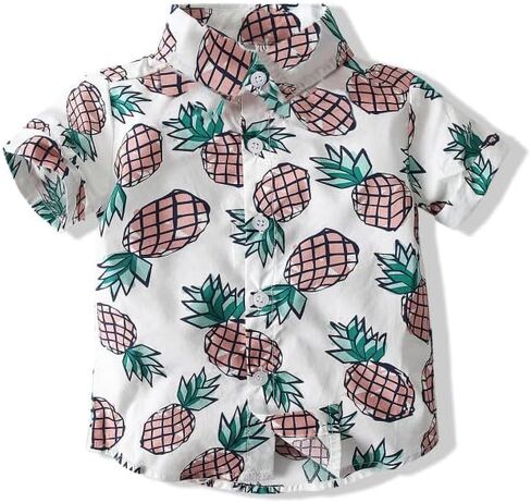 Baby Boy's Button Down Hawaiian Shirts Short Sleeve Cool Cartoon Print Aloha Dress Tops T-Shirt in Kuwait