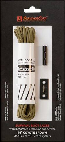 TITAN Survival Boot Laces Heavy Duty for Outdoor & Tactical Use - Patented SurvivorCord XT Paracord Shoe Laces in Kuwait