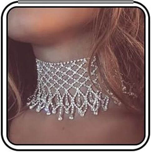 Rhinestone Choker Necklace Festival Summer Chain Necklaces Costume Accessories for Women and Girls in Kuwait