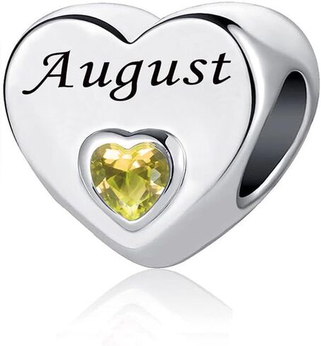Birthstone Heart Charm January-December 12 Months Happy Birthday Charm Bead Compatible with Pandora Charms Bracelets for Family Grandma Mom in Kuwait