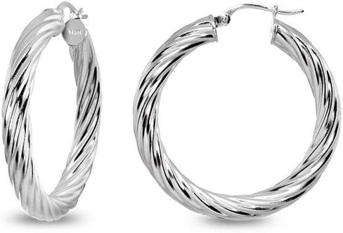 Sterling Silver High Polished 4mm Twist Round Click-Top Hoop Earrings, Choose a Size in Kuwait