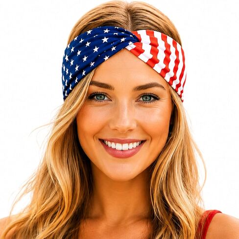 Shimmer Anna Shine Red White and Blue Patriotic American Flag Headband USA (4 Pack USA American Flag Headbands) in Kuwait