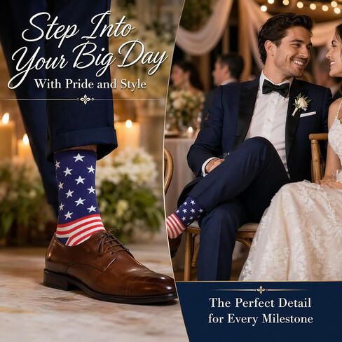 BISOUSOX American Flag Socks Men's Fun Dress Patriotic Stars Cotton Novelty Wedding Groomsmen Bridegroom Socks in Kuwait