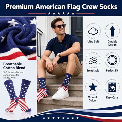 BISOUSOX American Flag Socks Men's Fun Dress Patriotic Stars Cotton Novelty Wedding Groomsmen Bridegroom Socks in Kuwait