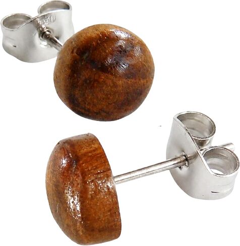 Earth Accessories Rounded Stud Earrings for Women - Earring Set with Organic Wood - Ear Rings with Surgical Steel in Kuwait
