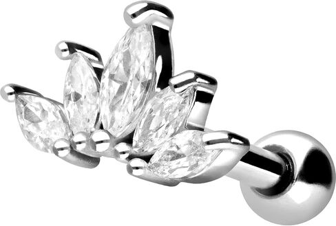 ثقب الأذن من الفولاذ الجراحي 316L من PIERCINGLINE 16G | زهرة اللوتس + كريستالات | قرط هيليكس تراغوس الغضروف in Kuwait