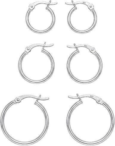 Charmsy SMALL Set of 3 Pairs 925 Sterling Silver Hoop Earrings Round Basic Classic Twisted Textured Hoop Earrings for Women Teen in Kuwait