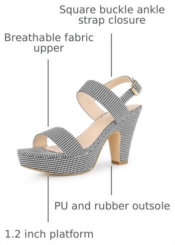 Allegra K Women's Houndstooth Plaid Print Platform Buckle Chunky High Heel Dressy Sandals in Kuwait