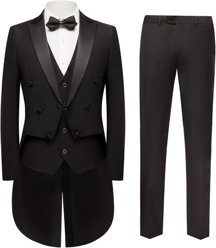 MOGU Men's 3 Piece Suit Swallow Tailed Coat Slim Fit Double Breasted Tailcoat for Performances in Kuwait