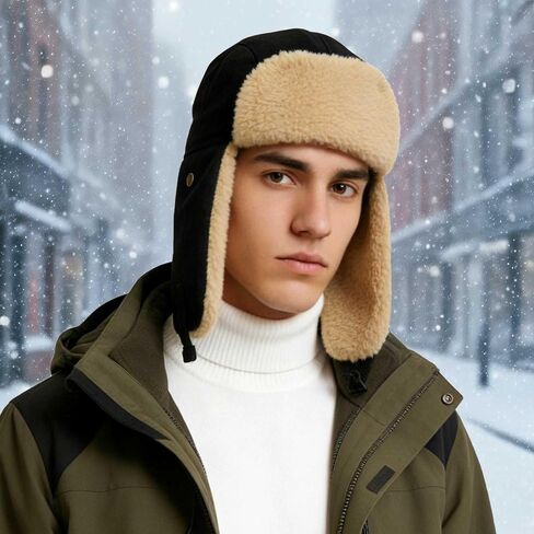 Unisex Trapper Hats Cotton Hat Women Men Faux Fur Russian Earflaps Hats Strap Winter Hunting Windproof Ski Outdoor Cap in Kuwait