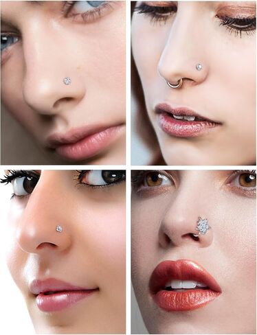 Boernfnso 20G Nose Rings Hoop Stud for Women Men Surgical Steel Nose Rings Studs Paved CZ Flower Nose Piercing Jewelry L Shaped Nose Ring Stud Set nose jewelry in Kuwait