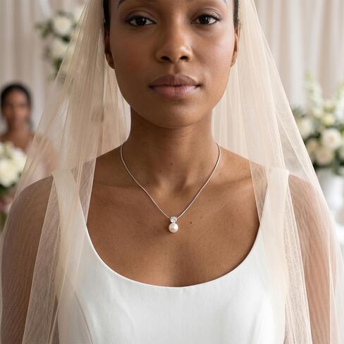 Mariell White Pearl Bridal, Bridesmaid Necklace with CZ Crystal, Pearl Wedding Jewelry, Birthday Gift in Kuwait