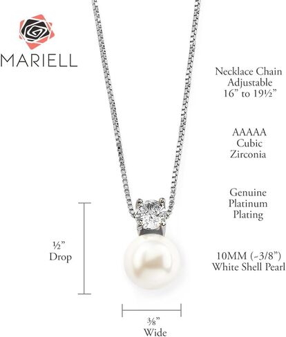 Mariell White Pearl Bridal, Bridesmaid Necklace with CZ Crystal, Pearl Wedding Jewelry, Birthday Gift in Kuwait