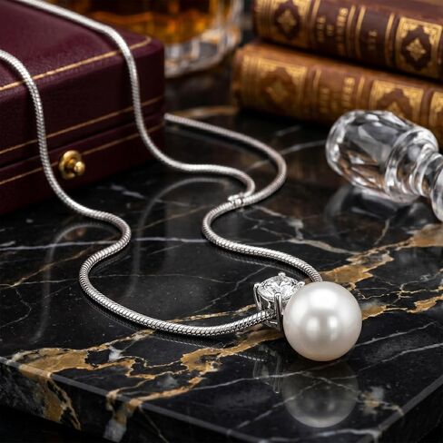 Mariell White Pearl Bridal, Bridesmaid Necklace with CZ Crystal, Pearl Wedding Jewelry, Birthday Gift in Kuwait