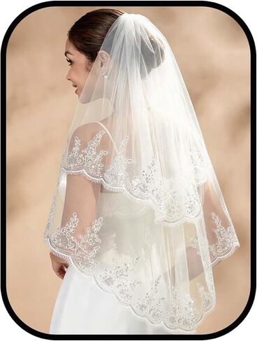 Aularso Wedding Veils 2 Tier Veils for Brides Long Bridal Veil With Comb for Brides 118’’ in Kuwait