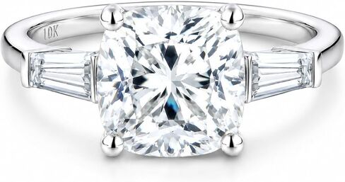 ISAAC WOLF 10k 5 Carat Cushion Tapered Baguette Genuine Moissanite Diamond Anniversary Ring in Solid White, Yellow OR Rose GOLD in Kuwait